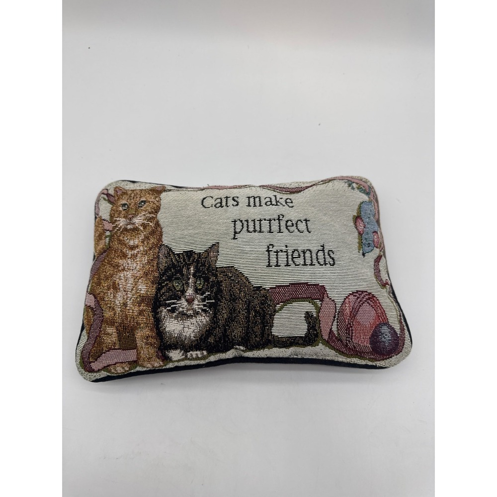 Cats Make Purrfect Friends Decorative Pillow 8"x12" Embroidered‎ Look tapestry